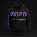 ZOZO Hoodie — black pullover with violet ZOZO lettering