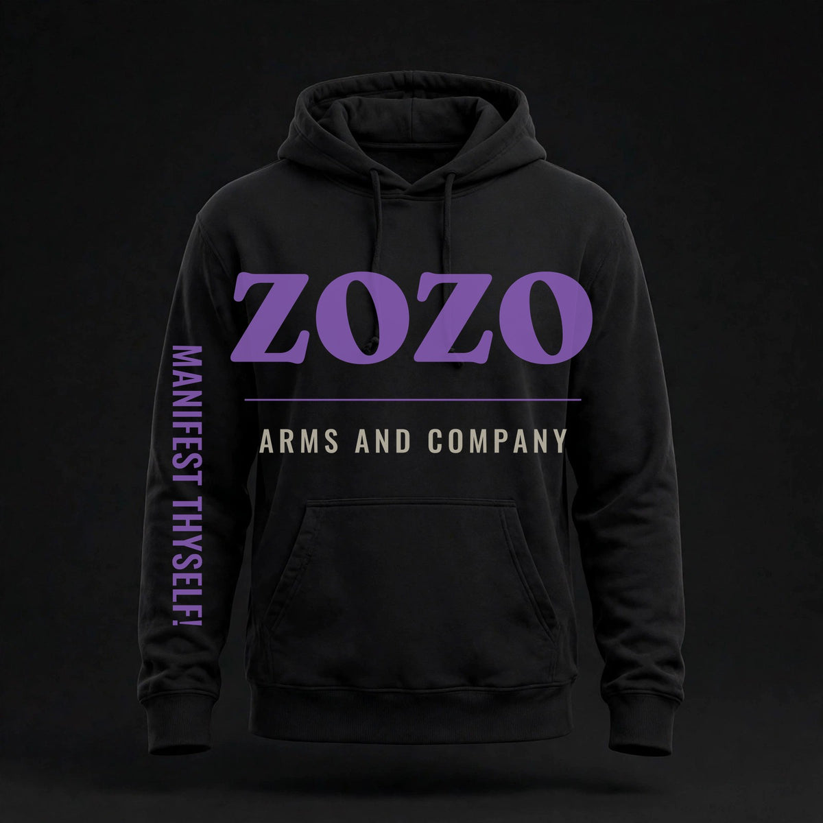 ZOZO Hoodie — black pullover with violet ZOZO lettering