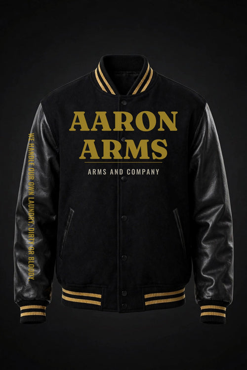 AARON ARMS Letterman Jacket — black and gold